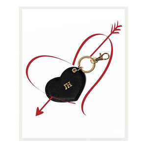 Personalised Love Heart Key Ring | Bag Charm | Black Saffiano