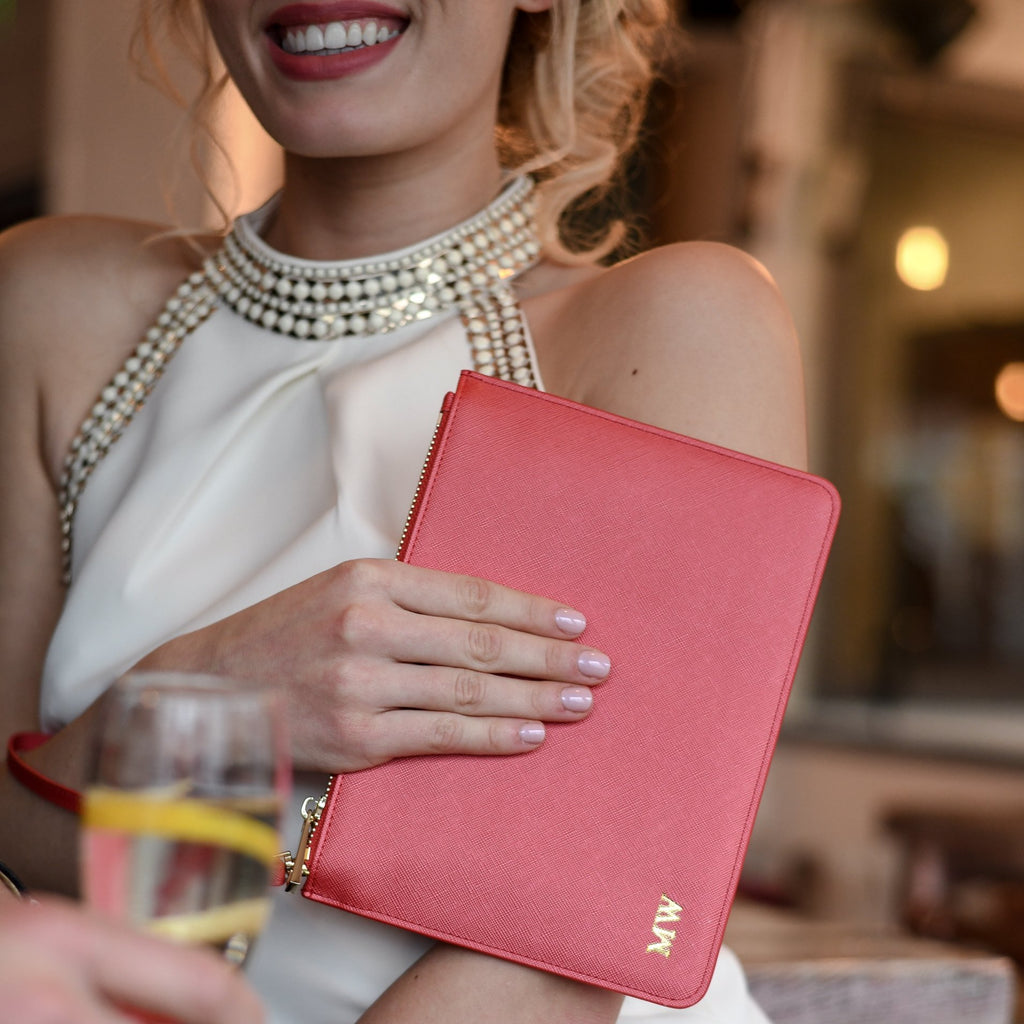Personalised Pouch | Clutch Bag | Red Shimmer Saffiano perfect for Valentine's Day
