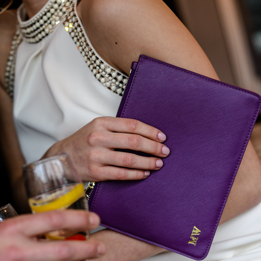 Personalised Pouch | Clutch Bag | Purple Saffiano